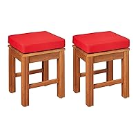 FSC Certified (FSC N004130) Outdoor Patio Stools with Cushions, Acacia Wood, Set of 2, Natural Finish