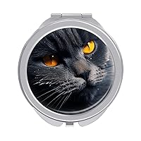 Cats with Yellow Eyes Mirror Makeup Mirrors Travel Mirror Double Sided Pocket Mirror with 1X/2X Magnifying Round Mirror for Women Wallet Travel Daily Use