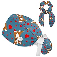 Animals Dogs Scrub Caps Adjustable Working Cap Surgical Caps Nurse Hat with Bow Hair Scrunchy