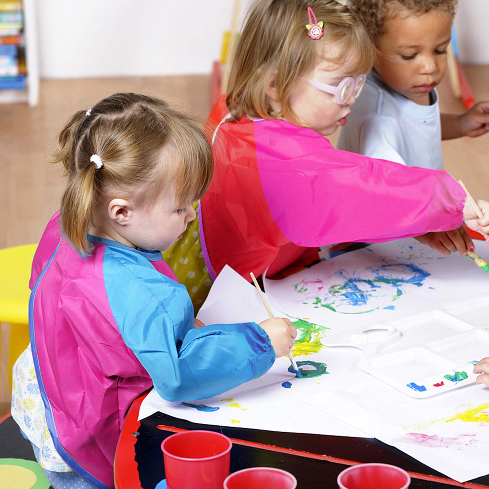 Zkptops 6 Pack Kids Art Smocks Waterproof Kids Painting Aprons Toddler Art Smock Kids Paint Smock with Long Sleeve 3 Roomy Pockets for Age 3-7 Years