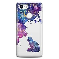 TPU Case Compatible for Google Pixel 8 Pro 7a 6a 5a XL 4a 5G 2 XL 3 XL 3a 4 Galaxy Soft Colorful Abstract Pattern Purple Stars Clear Cat Print Design Flexible Silicone Slim fit Cute Moon