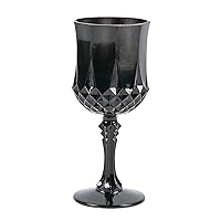 Fun Express Plastic Black Patterned Wine Glasses - Set of 12, 8 oz Goblets for Weddings, Halloween, and Parties - Elegant and Convenient