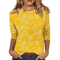 Three Quarter Sleeve Blouse Ladies Tunic O-Neck Tee Basic Tshirt Easter Print 2024 Summer Tops Dressy Shirt