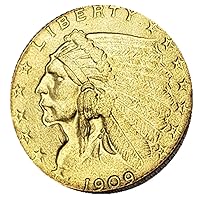 Antique Gold Coins 12 Years American Indian Head 2.5 Cent Gold Coins 1908~1915, 1926~1929 Metal Coin Plated Commemorative Coin Badge Medal for Collection Arts Gifts,1909