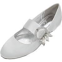 Womens Mary Jane Flats with Buckle Round Toe Wedding Bridal Dress Shoes