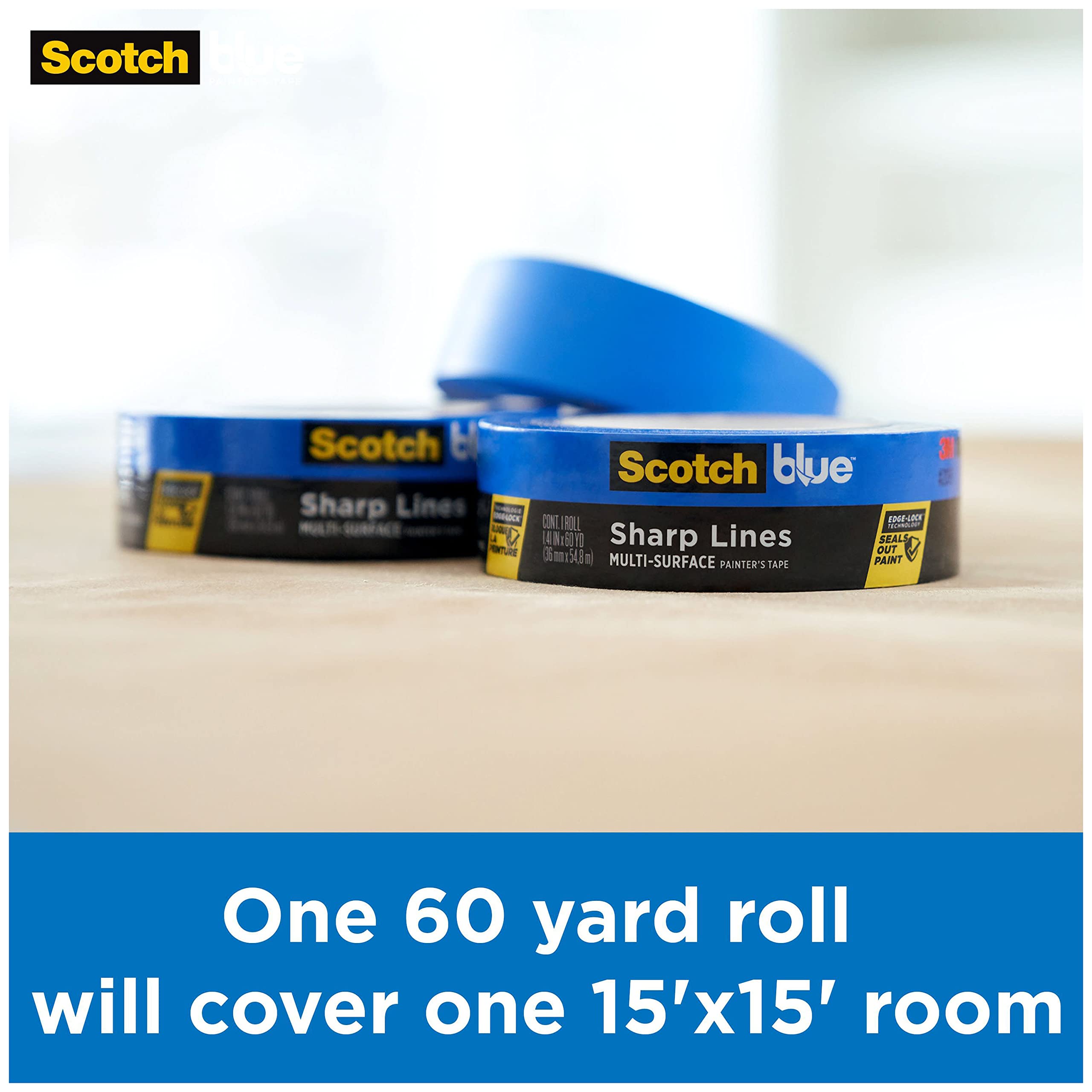 Scotch Painter's Tape 2093-48TC3 2093 Sharp Lines Multi-Surface Painters Tape, 3 rolls, Blue, 3 rolls