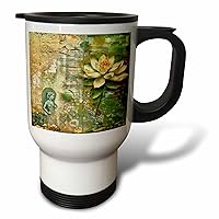 3dRose Green and Yellow Flower Junk Journal Collage Background - Travel Mugs (tm-384206-1)