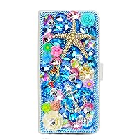 Crystal Wallet Case Compatible with Samsung Galaxy S23 Ultra - Starfish Anchor Mermaid - Blue - 3D Handmade Glitter Bling Leather Cover with Screen Protector & Beaded Phone Lanyard