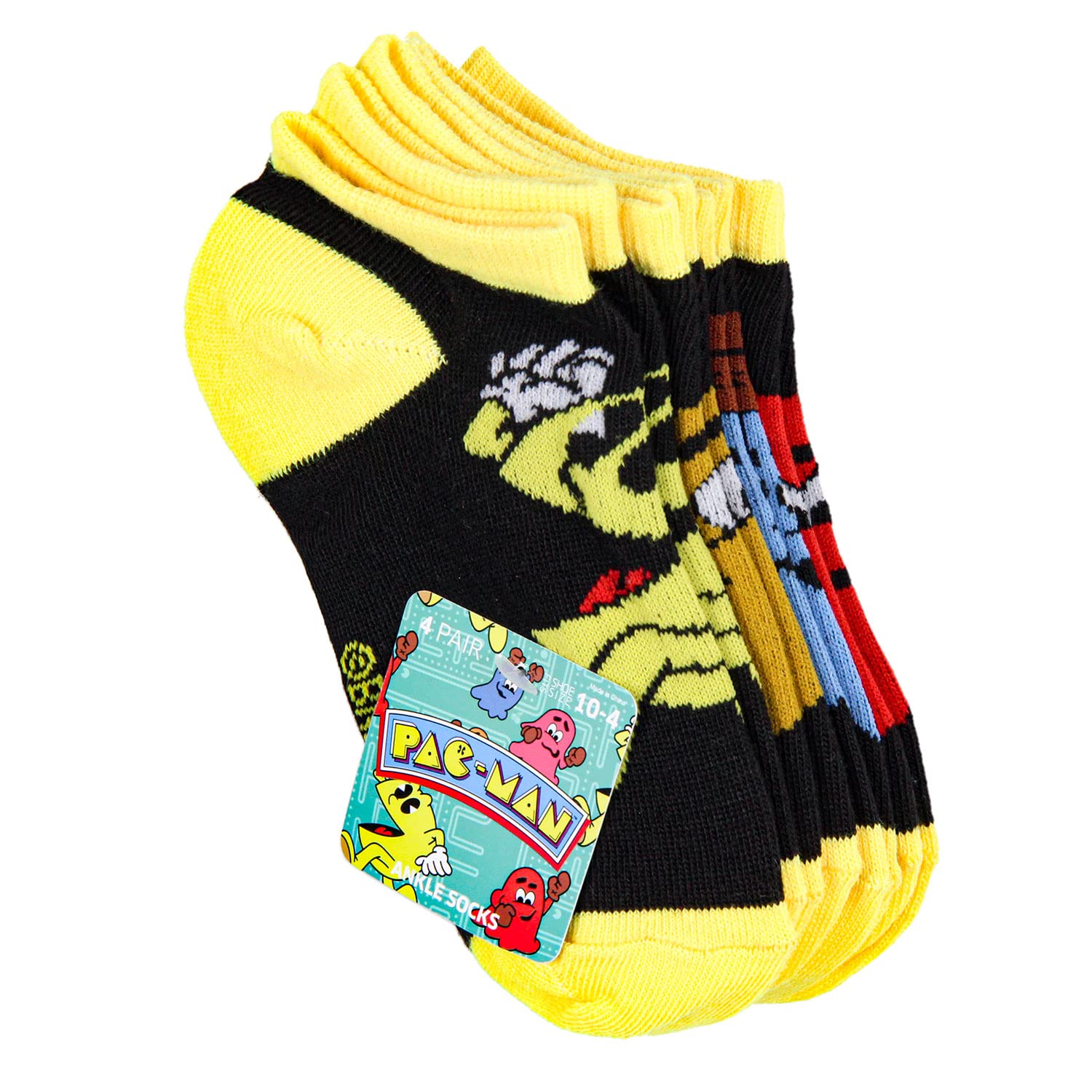 Bioworld Pac-Man Multi-Character Design Kids Ankle No-Show Socks 4 Pairs