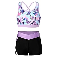Kids Girls Two-Piece Swimsuit Dance Sports Outfits Crop Top and Shorts Activewear Sets Gym Yoga Workout Outfits