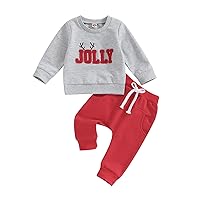Toddler Baby Boy Girl Christmas Outfits Letter Embroidery Long Sleeve Crewneck Sweatshirt Pants 2Pcs Clothes Set