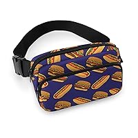 Colorful Hotdogs and Hamburgers Fanny Pack Adjustable Bum Bag Crossbody Double Layer Waist Bag for Halloween