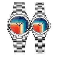 Vintage Colors Metal Watch for Men and Women, Retro 70s Palette Art Theme Unisex Wristwatch, Stripes Lover Gift Idea