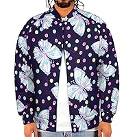 Diamond Butterfy Pattern Men's Baseball Bomber Jacket Long Sleeve Sweatshirt Casual Streetwear Coats With Pocket
