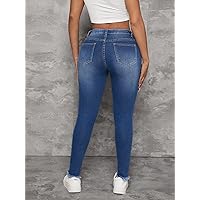Jeans for Women Pants for Women Women's Jeans Cat Scratch Skinny Jeans (Color : Medium Wash, Size : W30 L32)
