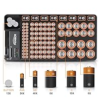 Battery Organizer Storage Case with No Lid Snap, Portable Tester, Just The Right Size Slot Wall-Mounted Design,Holds 110 Batteries Various Sizes for AAA, AA, 9V, C, D and Butt