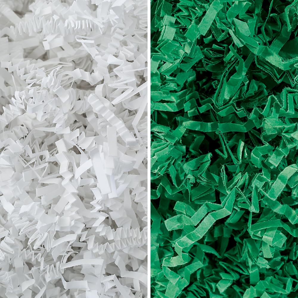 MagicWater Supply - White & Green (2 LB per color) - Crinkle Cut Paper Shred Filler great for Gift Wrapping, Basket Filling, Birthdays, Weddings, Anniversaries, Valentines Day
