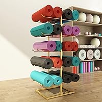 Yoga Mat Holder Yoga Mat Storage Rack Gym Yoga Mat Rack Large Foam Roller Storage Stand with Double Sided Hooks Vertical 5 Tier Organizer