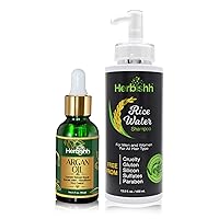Care Combo: Rice Water Hair Growth Shampoo + Argan Oil 30ml for Hair Frizz Control, Damage Repair, Silicone-Free, Paraben-Free