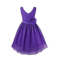 YiZYiF Kids Big Girl's Double V Neck Flower Dress Bridesmaid Graduation with Sash