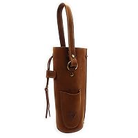 Leather Wine Caddy Tote with Pocket for Wine, Beer, Water Bottles (Tan)