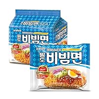 Bibim Men Instant Cold Noodles, Pack of 5, Brothless Cold Ramen with Sweet & Spicy Seasoning Sauce, Oriental Style Korean Ramyun, Soupless K-Food, 130g x 5
