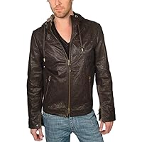 Hooded Leather Jacket Brown