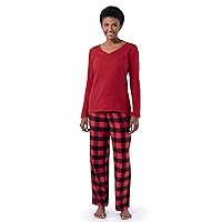 Fruit of the Loom Women's Waffle V-Neck Top and Flannel Pant Sleep Set