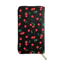 YISHOW Delicious Cherry Wallet Slim Thin Leather Purse Wallet With Zip Around Clutch Casual Handbag For Phone Key Credit Cards