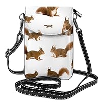 Cute Squirrel Small Messenger Shoulder Bag Cash Handbag Wallet With Adjustable Strap, For Women Teen Girls