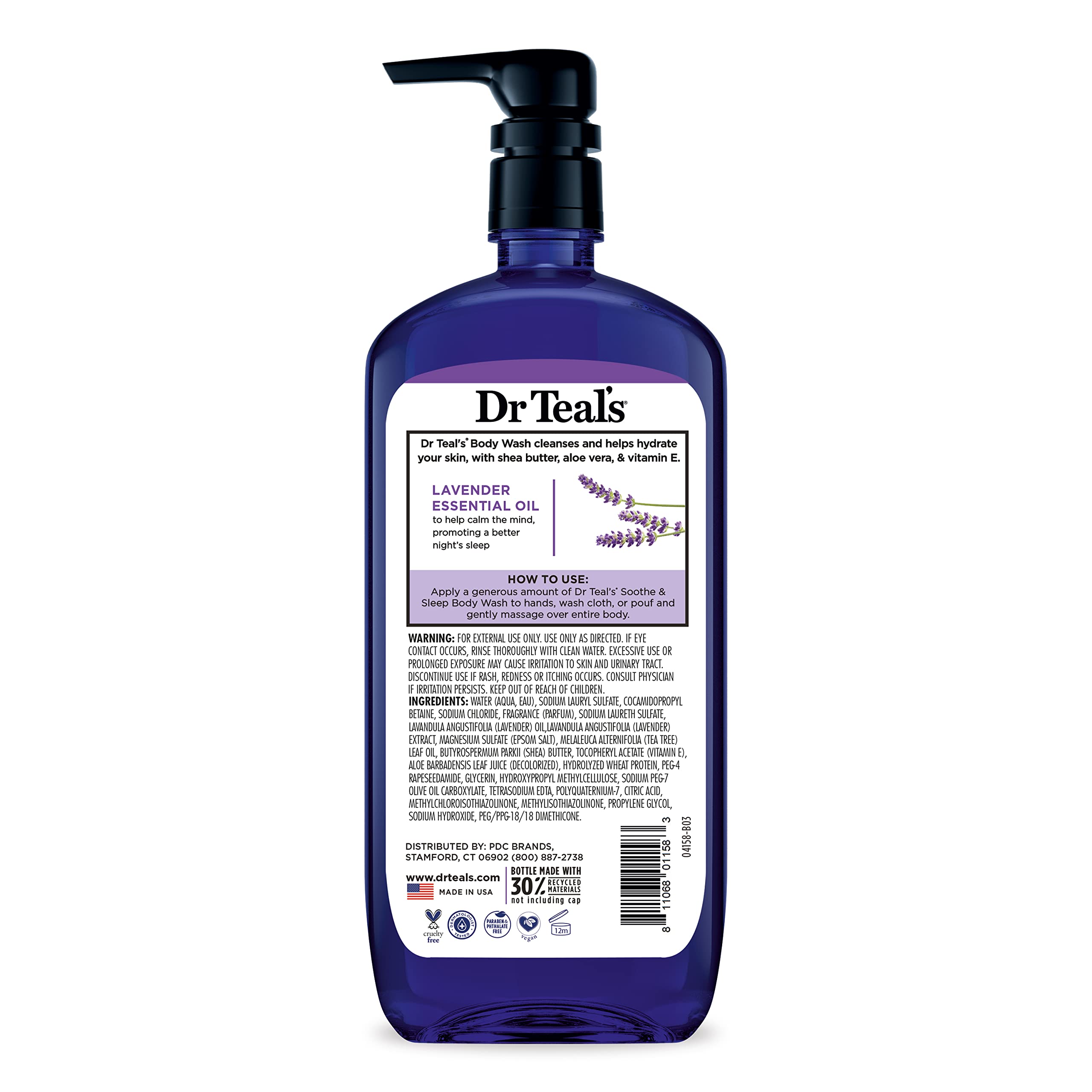 Dr Teal's Body Wash with Pure Epsom Salt, Soothe & Sleep with Lavender, 24 fl oz (Pack of 4) (Packaging May Vary)