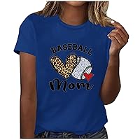 Baseball Mom T Shirts Women Baseball Leopard Love Heart Print Tee Tops Summer Casual Short Sleeve Crewneck Blouse