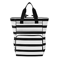 White Black Striped Diaper Bag Backpack for Women Men Large Capacity Baby Changing Totes with Three Pockets Multifunction Travel Baby Bag for Travelling Playing
