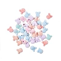 LiQunSweet 100 Pcs Colorful Flocky Soft Acrylic Bunny Beads Rabbit Head Loose Beads in Bulk for Jewelry Making and Craftings - 11x10mm