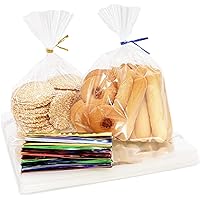 Treat Bags Clear Cellophane Bags with 4’’ Twist Ties, 100PCS 6x10 Plastic Cello Bags - 1.4 mils Thick OPP Rice Crispy Bags for Gift Goodie Favor Candy Cake Pop Birthday Party Cookies (6’’ x 10’’)