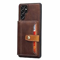 Wallet Case for Samsung Galaxy S23/S23 Plus/S23 Ultra, Leather Flip Phone Case with Cash Credit Card Slots,Magnetic Buckle,Shockproof Back Cover,Brown,S23 Ultra 6.8