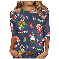 Women 3/4 Sleeve Christmas Tops Crew Neck Casual Holiday T-Shirt Comfy Sexy Fall Blouses Graphic Tee Shirt