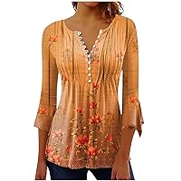 Hawaiian Shirts for Women Plus Size, Women's V-Neck Independence Day Printed Long Sleeved Button Top Casual
