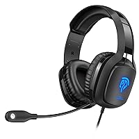 HTQ Gaming Headset for PS4, Xbox One S, PC with Soft Breathing Earmuffs, Adjustable Mic, Audio Stereo Sound & LED Lights, Xbox One Headset Compatible with PC Laptop Nintendo Switch (Blue) (Renewed)