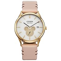 Citizen Eco-Drive Disney Unisex Watch, Stainless Steel with Leather Strap, Mickey Mouse