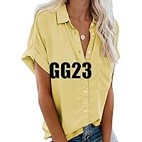 EFOFEI Women's Summer V Neck Solid Color Tops Casual Loose Fit Tee Cuet Loose Shirts