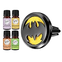 Wild Essentials Black Bat Essential Oil Car Vent Diffuser Kit With Lavender, Lemongrass, Peppermint, Orange Oils,Stainless Steel Locket Pendant,8 Refill Pads, Customizable Color Changing Air Freshener