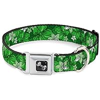 Buckle-Down Hibiscus Collage Green Shades Dog Collar Bone, Large/15-26