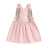 Toddler Baby Girls Easter Outfit Romper/Dress Boho Bunny Ears Sleeveless Summer Sister Matching Clothes