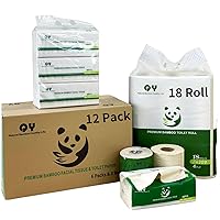 Bamboo Facial Tissue+ Toilet Paper Combination, Total 30 Packs(12bags+18rolls) Unbleached Natural Bamboo Pulp,Soft Durable