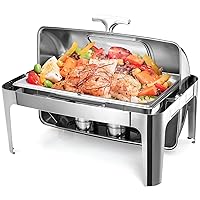 Roll Top Chafing Dish Buffet Set, 9 Quart 1/2 Size Pan Chafer, Rectangle Stainless Steel Set, for Wedding, Parties, Banquet, Catering Event, 1 Pack