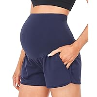 HOFISH Women's Maternity Shorts Over The Belly Cotton Casual Pregnancy Workout Sleep Shorts with Pocket