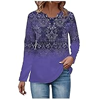 Long Sleeve Workout Floral V Neck Shirts Ladies Tunic Tops and Blouses Boho Lightweight Cute Fall Outfits for Women