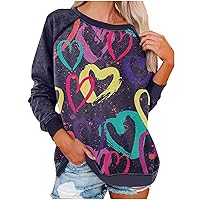 Oversized Sweatshirt For Women Loose Long Sleeve Crewneck Pullover Valentine's Day Heart Printed Casual T-Shirt Tops