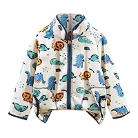 Toddler Fall And Winter Boys' Zipper Dinosaur Print Long Sleeve Jacket With Pockets School Boys Size Boy Toddler